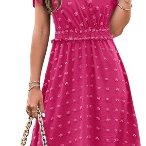Women's Vintage Summer Swiss Dots Dress Polyester Flowy Ruffle Hem